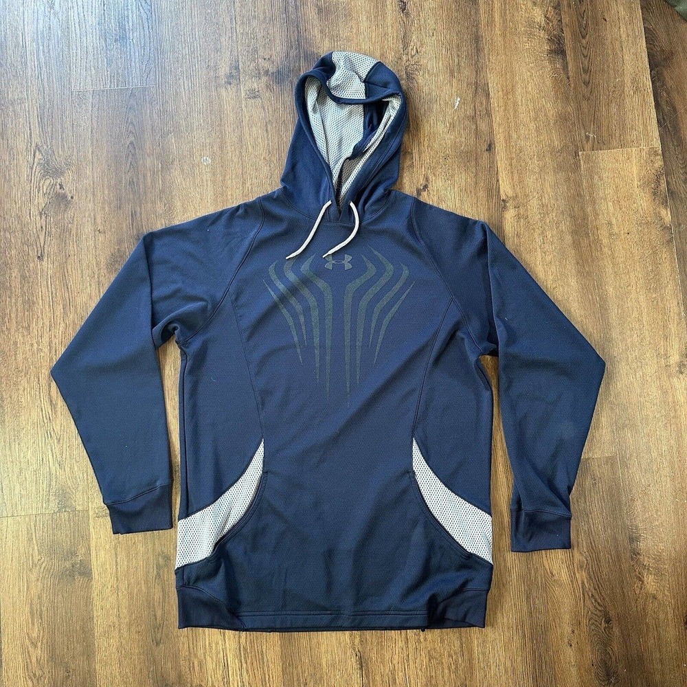 Under Armour Mens Hoodie Size Small Coldgear Navy Blue Pullover Football Active